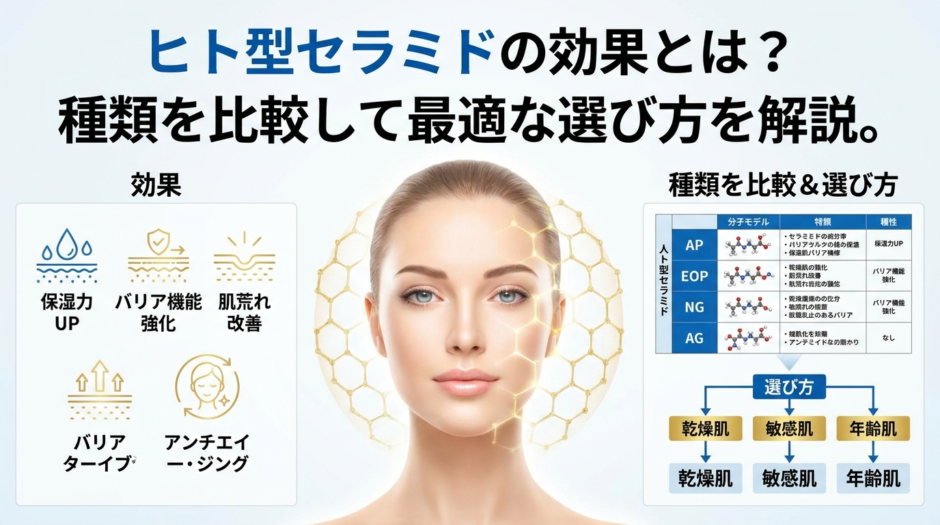 ヒト型セラミドの効果とは？種類を比較して最適な選び方を解説。