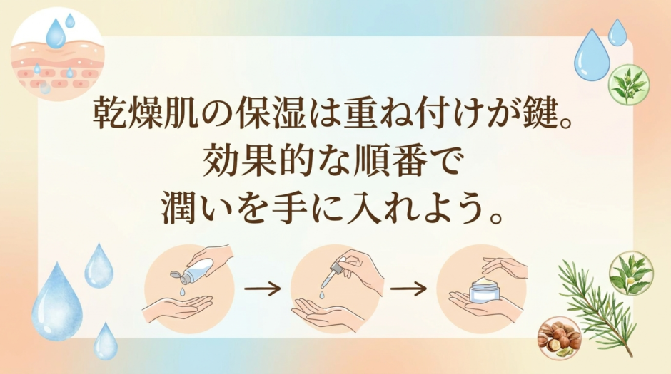 乾燥肌の保湿は重ね付けが鍵。効果的な順番で潤いを手に入れよう。